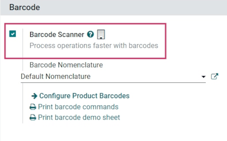 Enabled Barcode feature in Inventory app settings.