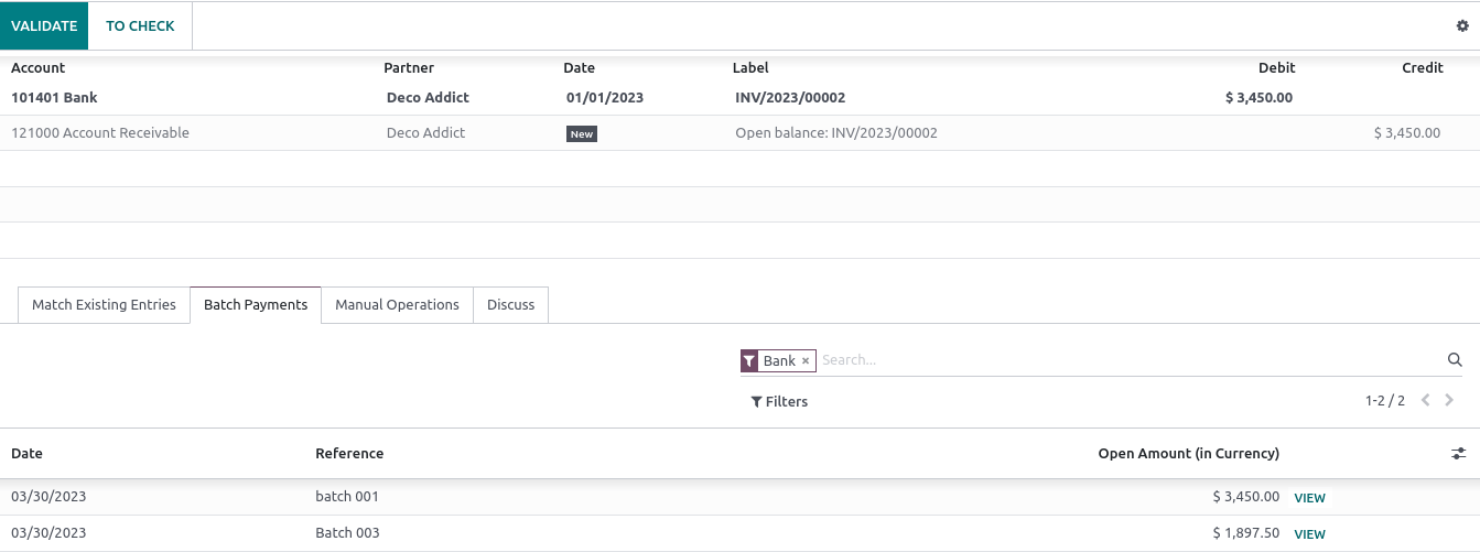 Reconciling the batch payment with all its transactions