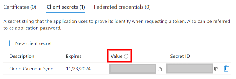 The "Client Secret" token to be copied from Microsoft to SotaERP.