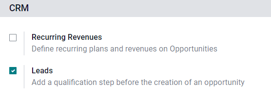 Leads setting on CRM configuration page.