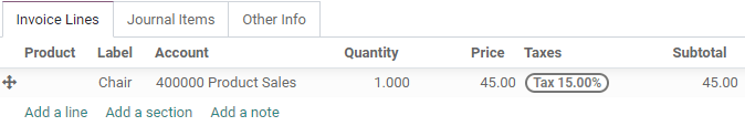 SotaERP fills out the Tax field automatically according to the Default Taxes