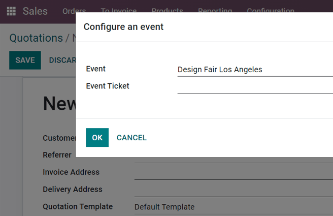 View of a sales order and option to choose the specific event in SotaERP Events.