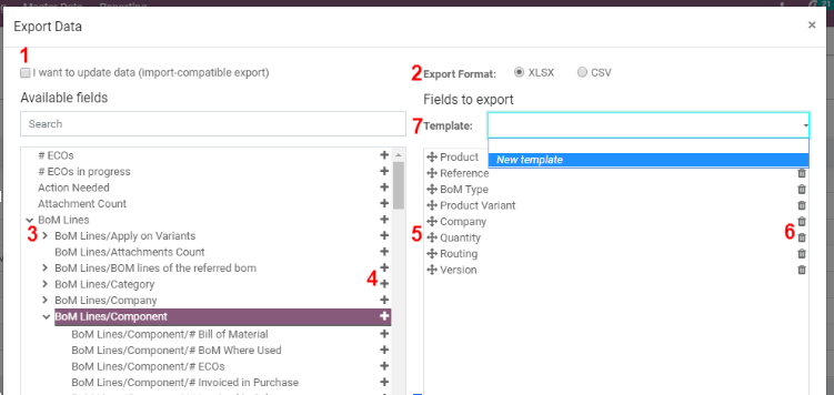 overview of all the options to take into account when exporting data in SotaERP