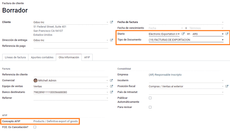 Export invoice fields autofilled in SotaERP.