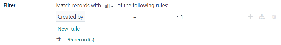 How the filter rule equation fields look in SotaERP Marketing Automation campaigns.