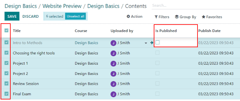 View of a course contents being published in SotaERP Helpdesk back-end.