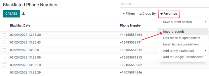 View of how to import a blacklist in SotaERP SMS Marketing.