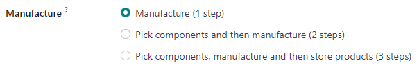 The Manufacture radio input field on a warehouse configuration page.