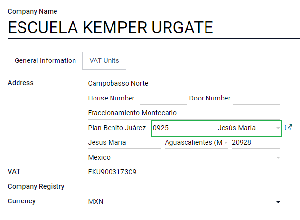 Optional external trade company fields.