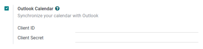 The "Outlook Calendar" setting activated in SotaERP.