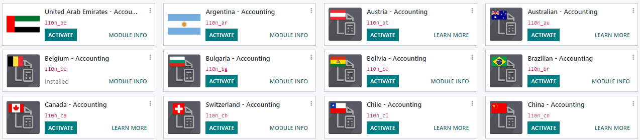 Install the appropriate module as fiscal localization package in SotaERP Accounting.