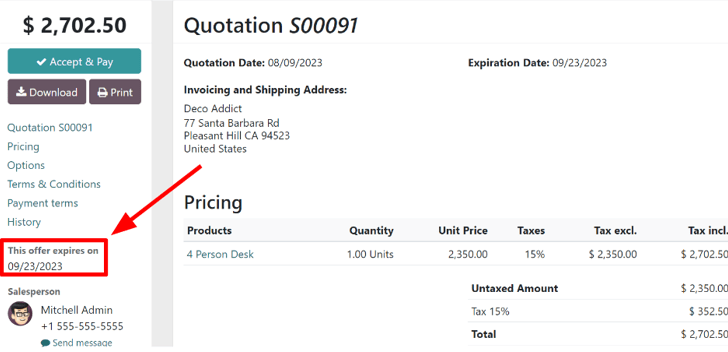 How customers will see deadlines on SotaERP Sales.