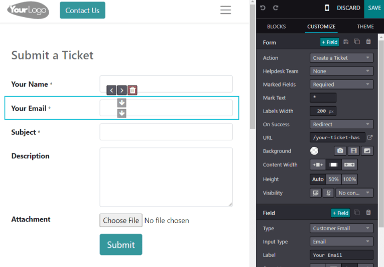 View of the unpublished website form to submit a ticket for SotaERP Helpdesk.