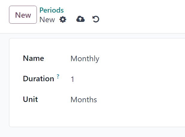 A recurrence period form in SotaERP Subscriptions application.