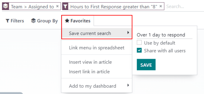 View of the save favorites option in SotaERP Helpdesk.