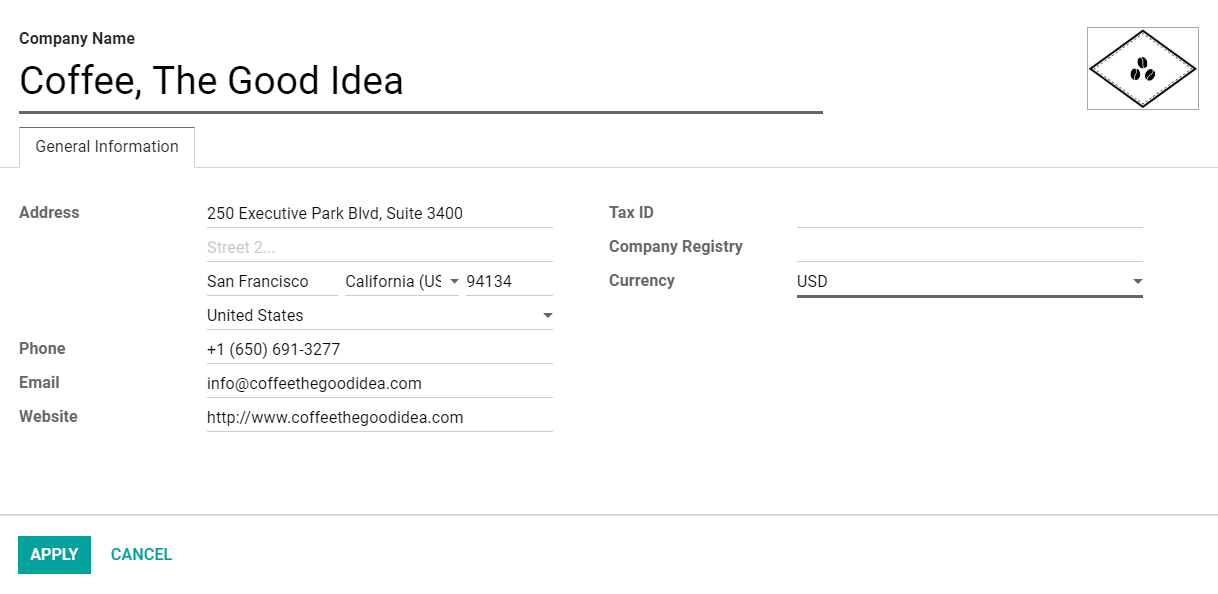 Add your company's details in SotaERP Accounting and SotaERP Invoicing