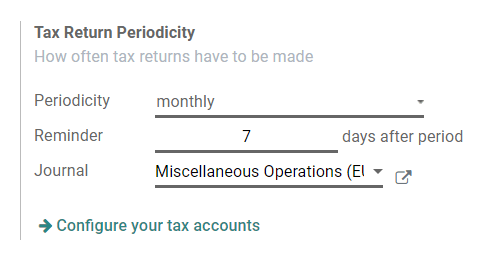 Configure how often tax returns have to be made in SotaERP Accounting