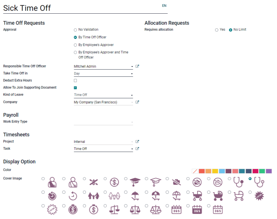 Time off type form with all the information filled out for sick time off.