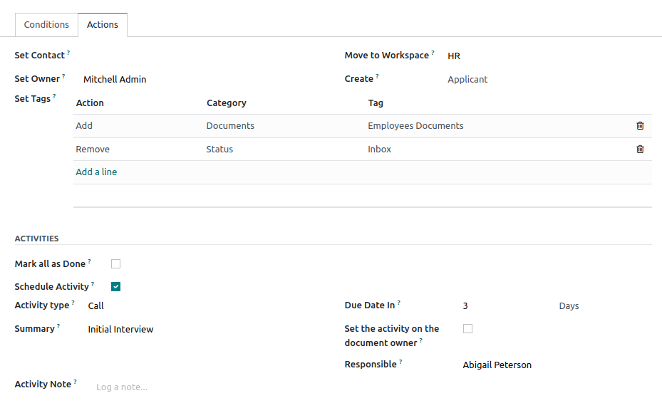 Example of a workflow action SotaERP Documents