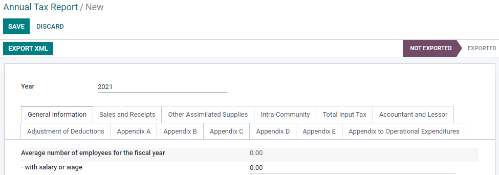 SotaERP Accounting (địa phương Luxembourg) tạo ra một báo cáo thuế hàng năm.