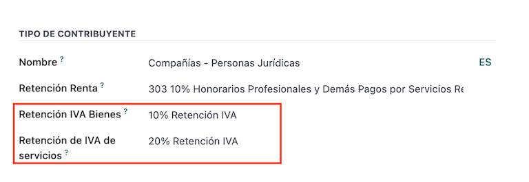 Cấu hình Loại Người nộp thuế cho Ecuador.