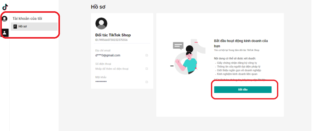 "My account" menu on TikTok Shop API dashboard