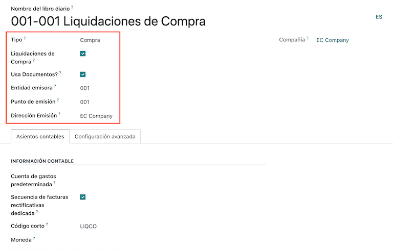 Cấu hình thanh lý mua hàng cho loại tài liệu điện tử Withholding của Ecuador.