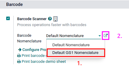 Chọn GS1 từ menu dropdown và nhấn vào liên kết bên ngoài để xem danh sách các quy tắc GS1.