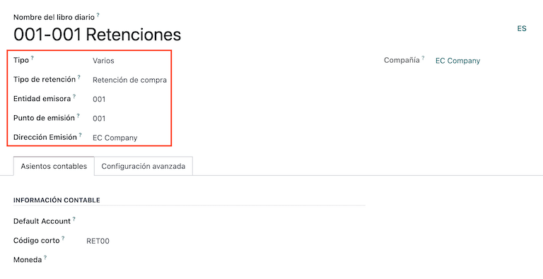 Cấu hình giữ lại cho loại tài liệu điện tử của Ecuador là Giữ lại.