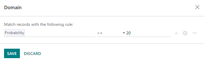 Sales team domain set to probability greater than or equal to twenty percent.